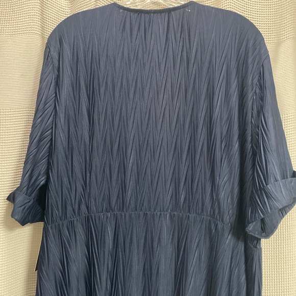 Eloquii NEW Caftan dress SZ 22 navy chevron pleating maxi v neck empire waist - Picture 7 of 10